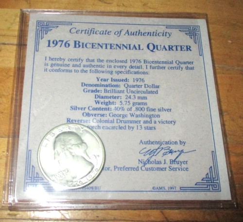 1976 - S Bicentennial Quarter UNC 40% of .800 Silver - Certified