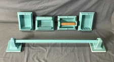 VTG Teal Blue Towel Grab Bar Soap Toilet Cup Holder Mount in Wall Old 1481-25B