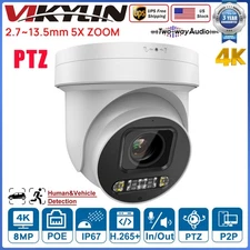 VIKYLIN 8MP 4K 5X ZOOM PTZ Turret Camera Dual Light Color IR Vision MIC Speaker