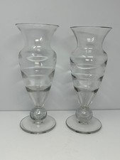 Lot of 2 Vintage Hand Blown Controlled Bubble Base 11.5  Clear Glass Vases A0