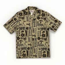 Camisa Hawaiana Ho Aloha De Colección Para Hombres M Marrón Tiki Tribal Aloha Camisa de Campamento Usada en Excelente Condición