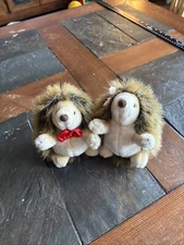 Russ Berrie Hedgehog Couple Plush Toys Bow Tie And Hair Ribbon