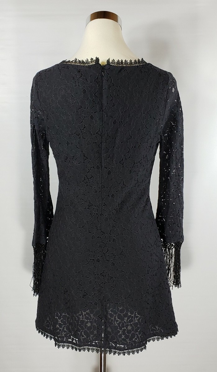 Ralph Lauren Denim & Supply Black Lace Dress with Fringe Sleeves - Size 6 |  eBay