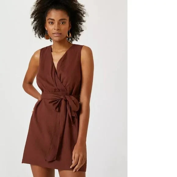 Anthropologie Linen cotton Wrap Mini Dress   new nwt size S new nwt