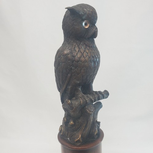 VTG Theodore Alexander Bronze Owl Sculpture On Wood Base 16" Tall Desk Decor - Picture 2 of 17