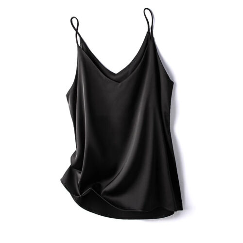 Women Satin Silk Camisole Tank Top Vest V Neck Strap Undershirt Casual Basic US - Picture 17 of 17