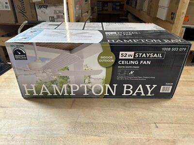 Hampton Bay Staysail 52 in. Indoor/Outdoor Matte White Ceiling Fan