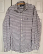 RALPH LAUREN POLO LONG SLEEVE BUTTON UP PLAID SHIRT MENS L BROWN BLUE WHITE