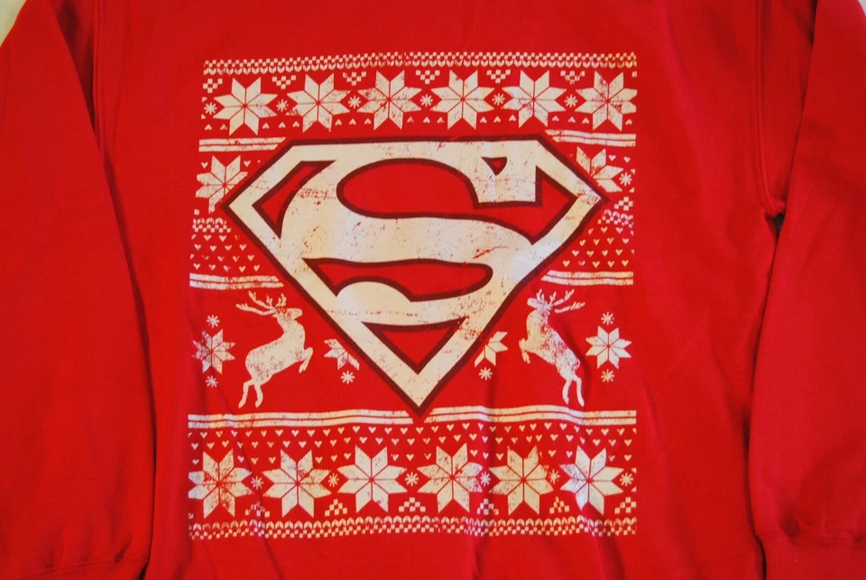 SUPERMAN FAIR ISLE LOGO CHRISTMAS RED SWEATSHIRT JUMPER NEW OFFICIAL DC COMICS   - Image 2 of 3