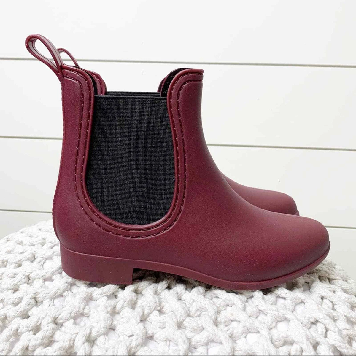 Report Slicker Chelsea Pull On Rubber Rain Boots Burgundy Red Size