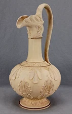19th Century CLT & C Bohemian Terracotta Figural Spout Serpent Handle Wine Ewer