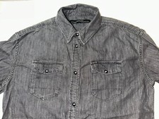Allsaints Denim Shirt Smoke Gray Womens Sz 4 Pearl Snap Distressed Western
