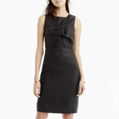 NWOT J. Crew Women's Size 2 Tall Black Knot Front 100% Linen Dress G5797  Lined | eBay