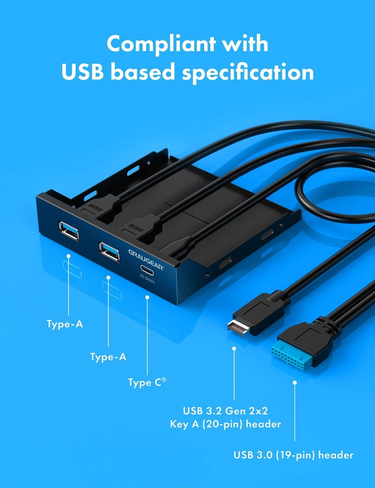 20Gbps USB-C Front-Panel in 3,5 Zoll + 2x USB-A Port, USB 3.2 Gen2x2, USB-HUB - Bild 3 von 4