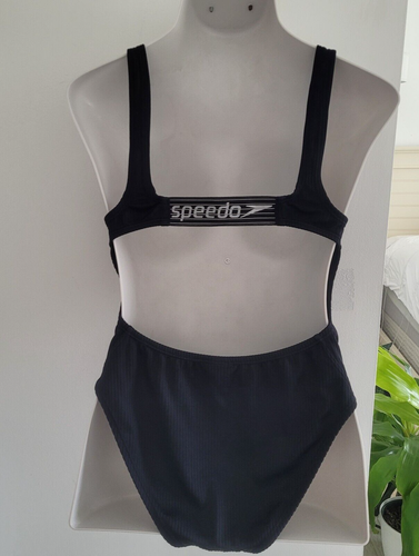 Speedo One Piece Competitive Bathing Suit Size 10 Black Swimsuit Logo - Imagen 2 de 5