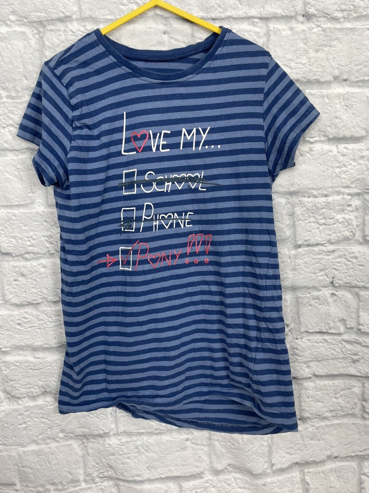 T shirt bambina 'I love mt pony' blu a righe taglia 11 12 anni EQUESTRIAN C3280