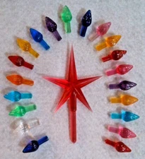 30 VINTAGE MEDIUM TWIST BULBS PEG LIGHTS Ceramic Christmas Tree LARGE RED STAR