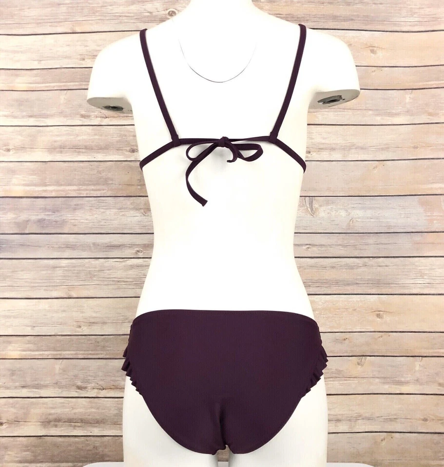 Traje de bikini de natación EXPRESS 2 piezas XS púrpura ciruela lazo trasero parte inferior con volantes NUEVO Foto 2 de 4