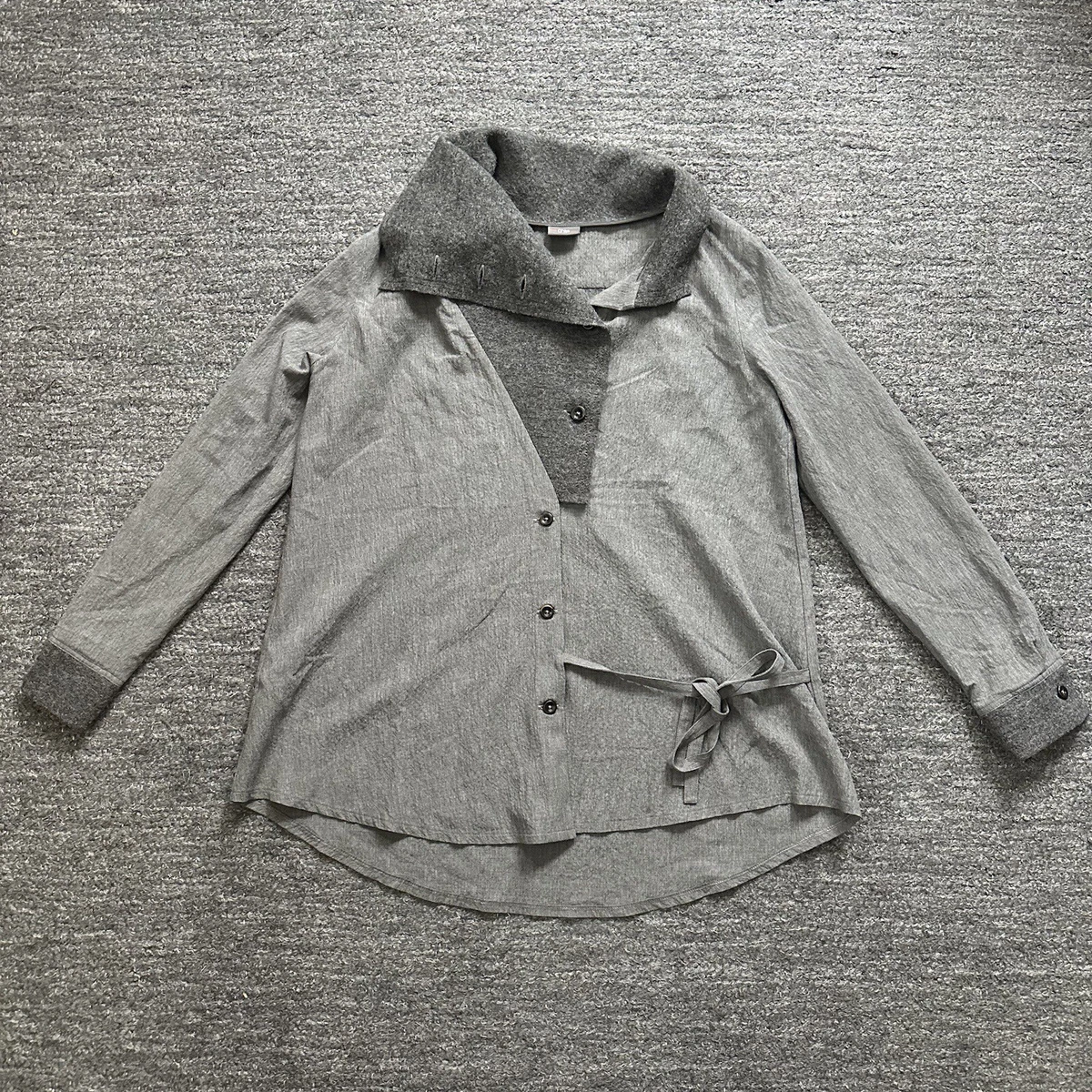 Crea Concept Shirt Women Small 38 Gray Cowl Neck Wool Tie Tunic 