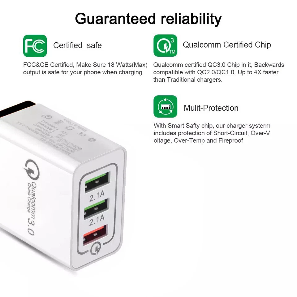 Cargador USB de 3 puertos con estación de carga rápida rápida QC 3.0 para Samsung Foto 3 de 3