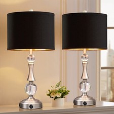 2-Pack 24 Silver Crystal Table Lamps USB Ports 2 Free LED Bulbs