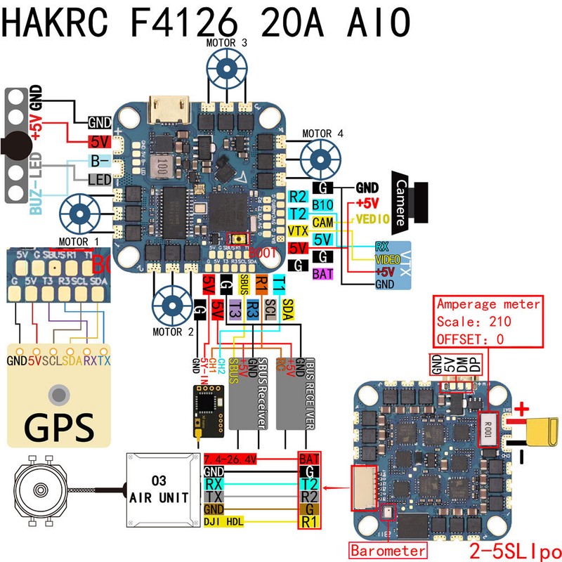 HAKRC F4126 F411 AIO Flight Controller BLHELI_S 20A ESC 2-4S For RC FPV Drone