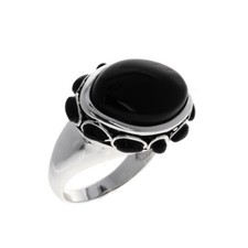 Boho Chic Black Onyx Ring Sterling Silver Polished Band Large Oval 12x17mm Stone