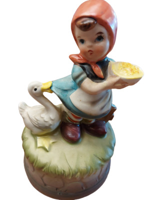 Country Girl Hungry Duck Rotating Music Box 6'' Tall Plays ''Talk to the Animals''