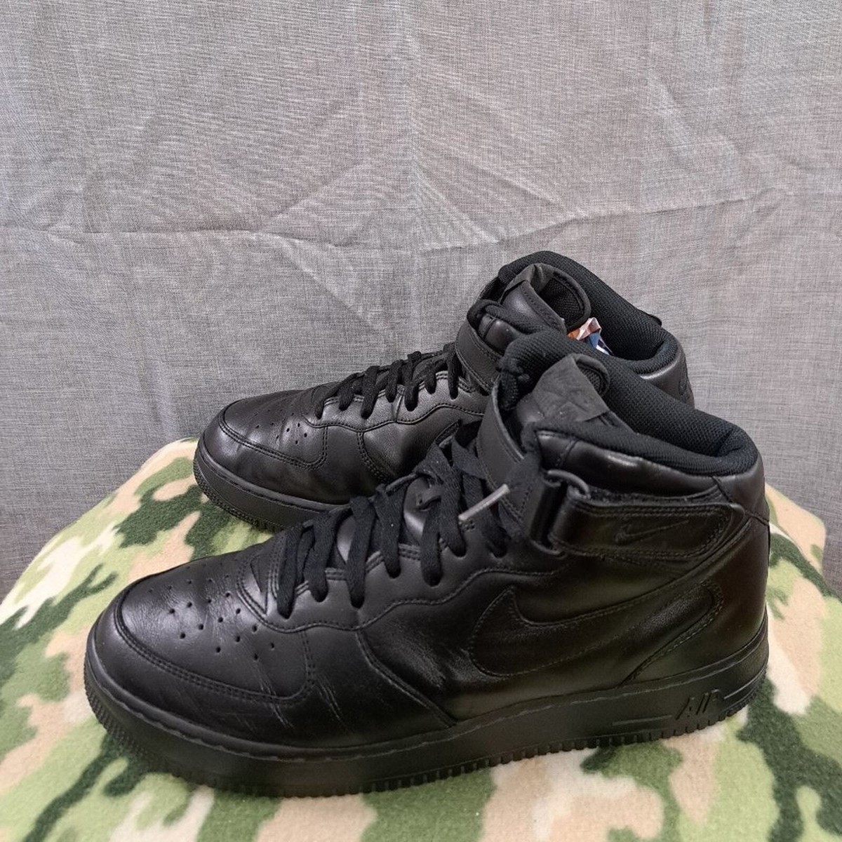 Nike Air Force Mid Black Leather 313643-002 Sneaker 2006 Men Us 13