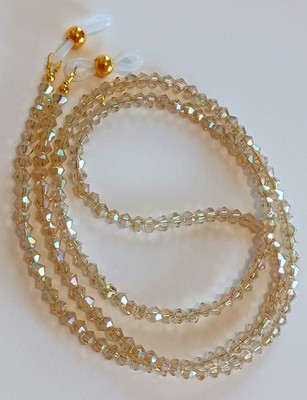 EYEGLASS CHAIN 27'' CHAMPAGNE AB Beaded Holder Strap Reading Glasses iCandy Gold