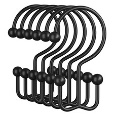 12 PCS Black Shower Curtain Hooks Minimalist Double Metal Rings Hanger