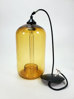 Niche Modern MCM Pod Amber Hand Blown Pendant Light Fixture WORKS!