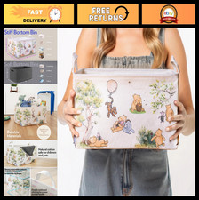 Large Square Winnie Pooh Nursery Storage Basket - Waterproof Canvas Hamper Bin,