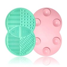 2 Pcs Makeup Brush Cleaning Mat, Silicone Makeup Brush Cleaner with Back Suction