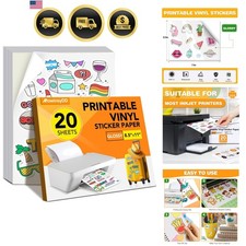 20 PCS Sticker Paper for Inkjet Printer, Printable Vinyl Sticker Paper Dries ...