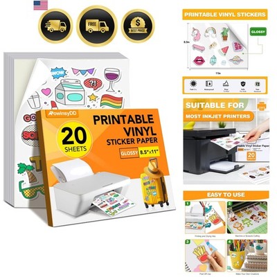 20 PCS Sticker Paper for Inkjet Printer, Printable Vinyl Sticker Paper Dries ...