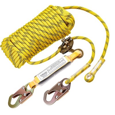 Rope Harness Safety Lanyard 25FT Vertical Lifeline with Grab Snap Hooks ANSI CE