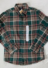 Eddie Bauer Long Sleeve Button Front 'Flannel Shirt' in Mocha Overland Plaid. S.