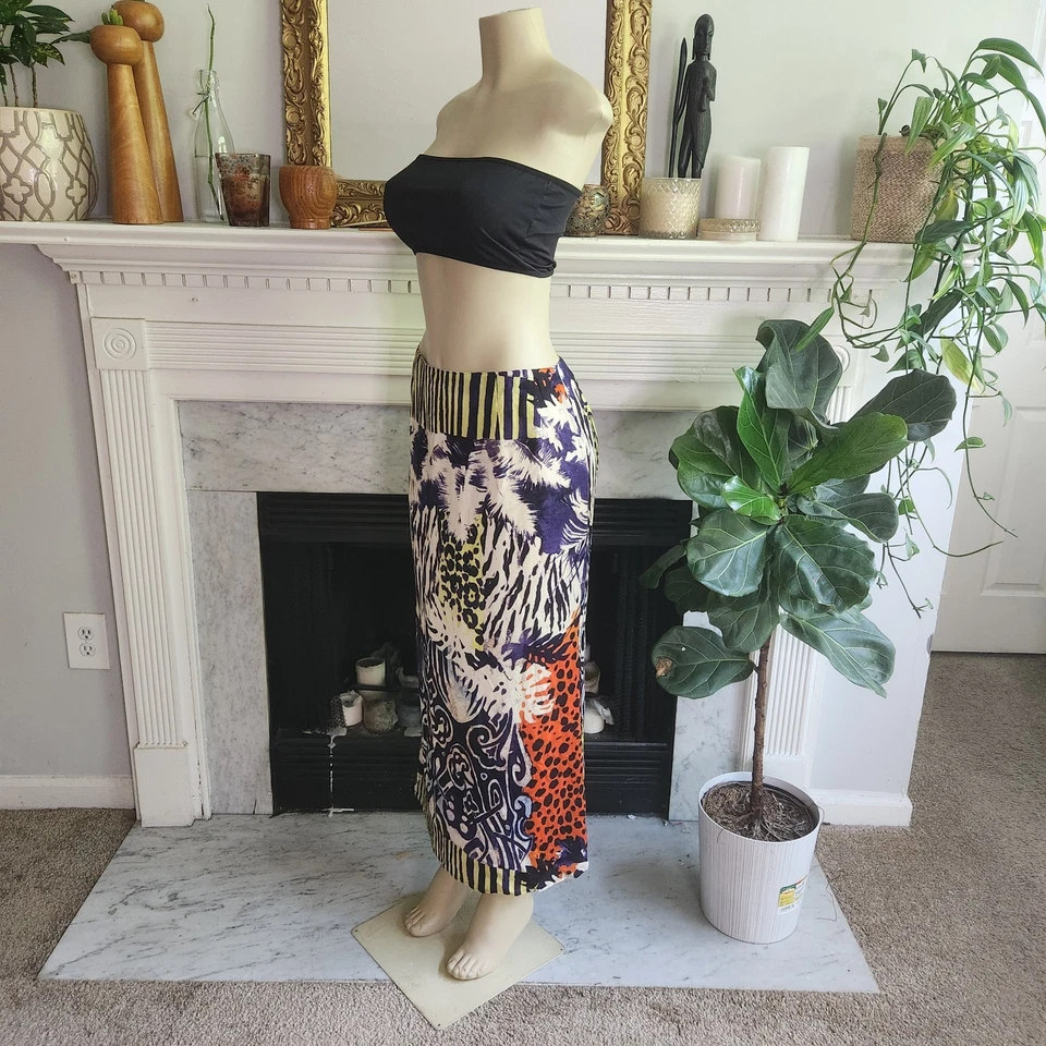 Maxi Falda Vintage Años 80 Púrpura Blanca Estampado Animal Dopamina Rayas Talla 10 Foto 2 de 4