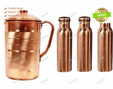 Kupfer Kombi Set Yoga Ayurveda Silver Touch 1,5Ltr Kanne & 3 einfache Trinkfl...