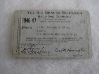 1946 47 Rio Grande Southern RR pass