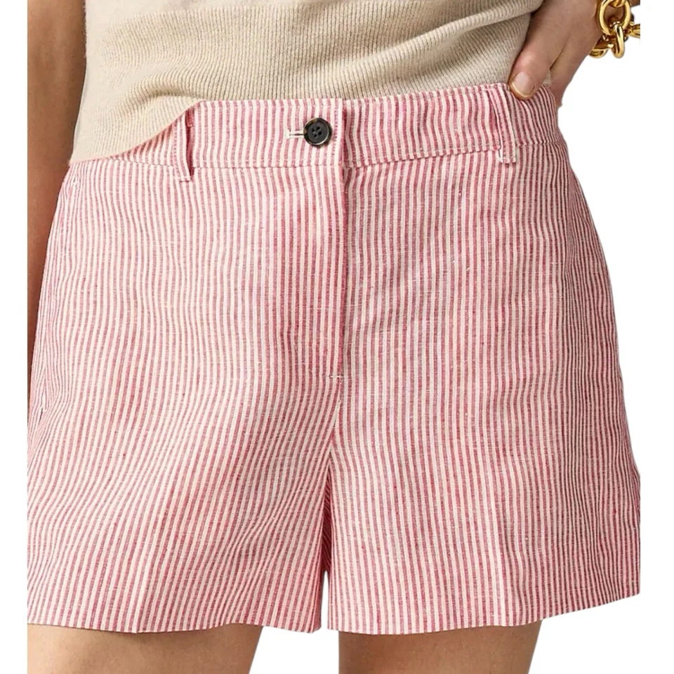 Corto de lino a rayas rojas J Crew Harbor de 3 pulgadas para mujer talla L Foto 2 de 4