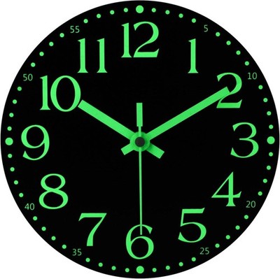 Wooden Glow in The Dark Clock, 12 inch Silent Non-Ticking Battery Operated Cl...