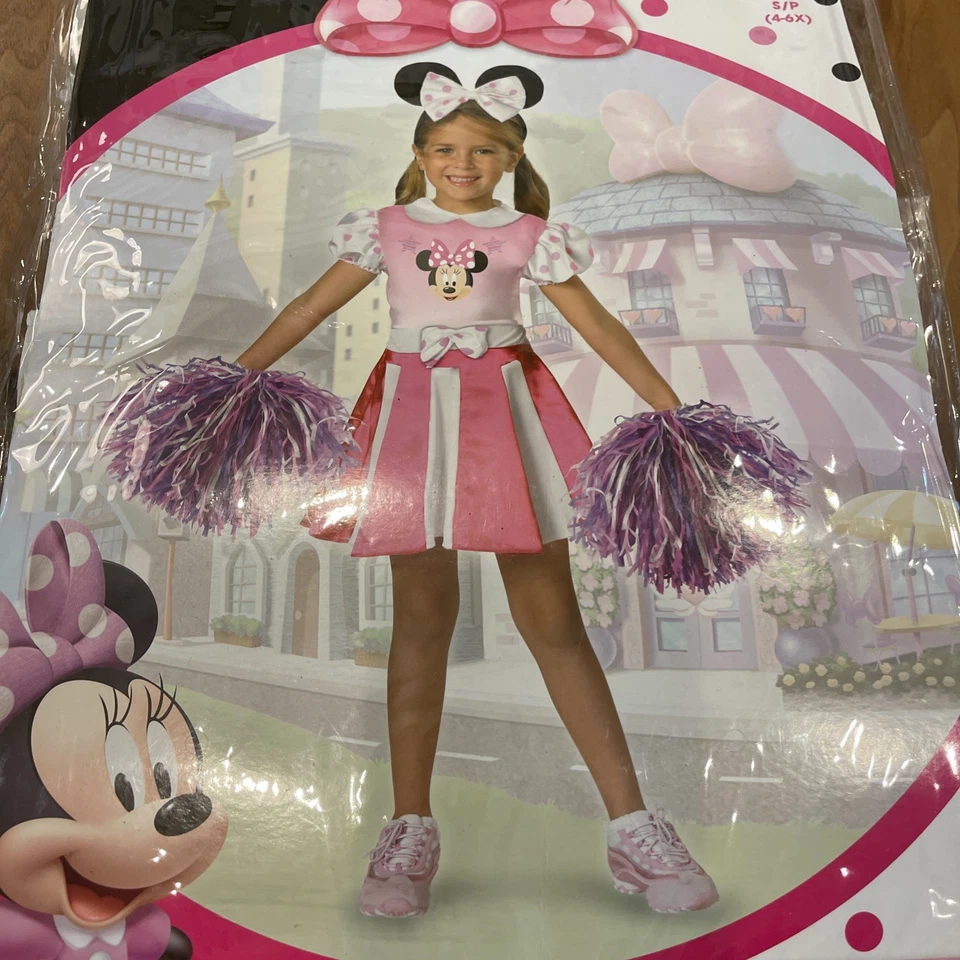 Disney Disfraz Niñas Minnie Mouse Animadora Disfraz CON POMPONES S 4-6x NUEVO Foto 2 de 4