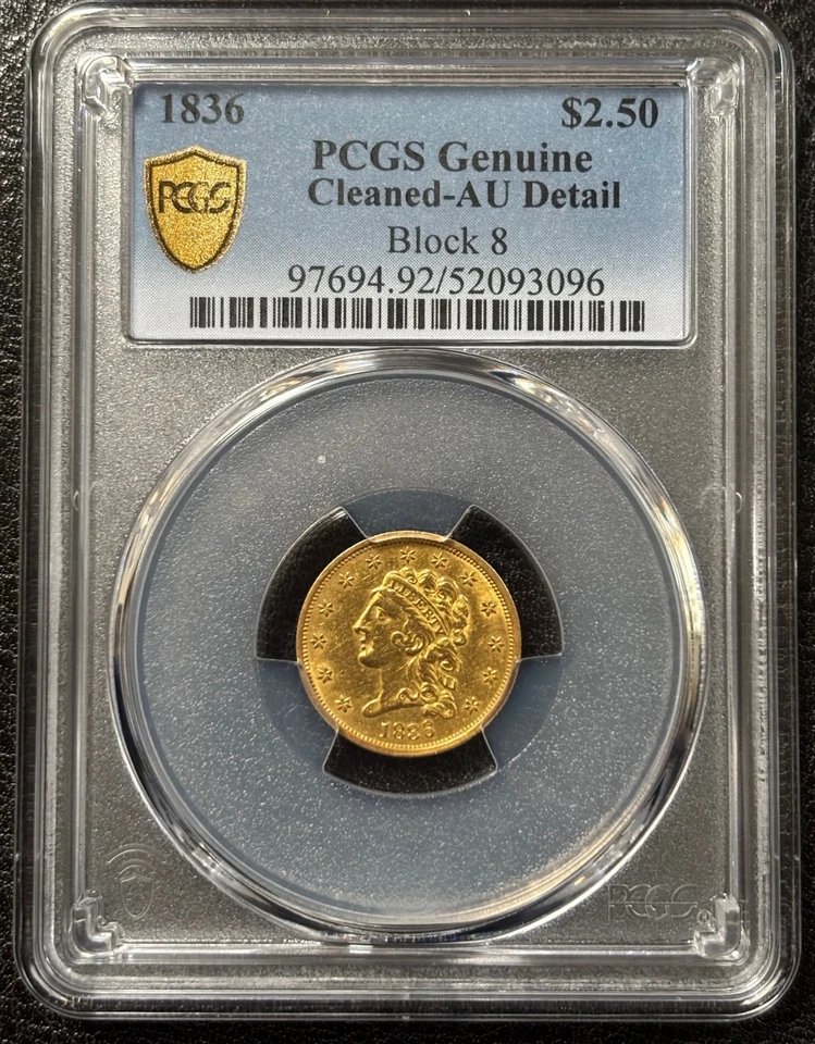 1836 $2.5 Bloque 8 Oro Clásico Cabeza Cuarto Águila-PCGS Genuino AU Detalle-Limpiado Foto 2 de 4
