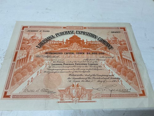 1903 Louisiana Purchase Exposition Co/3 Shares Stock Certificate/World’s Fair