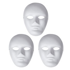 White Paintable Paper Mache Full Face DIY Masks 3 Pack Paper Mache Face Masks