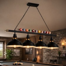 4-Light Billiard Pool Table Light Fixture Black Metal Pendant Game Lamp Room E27