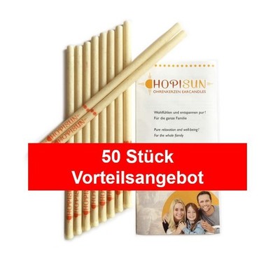 HOPISUN Ohrkerzen 50 Stück - 5x 10 Ohrenkerzen - mit Sicherheitsfilter