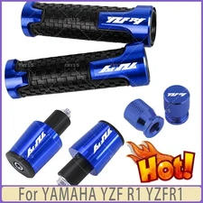 Blue - Motorcycle Handlebar Grips Bar End Cap Tire Valve For YAMAHA YZF R1 YZFR1